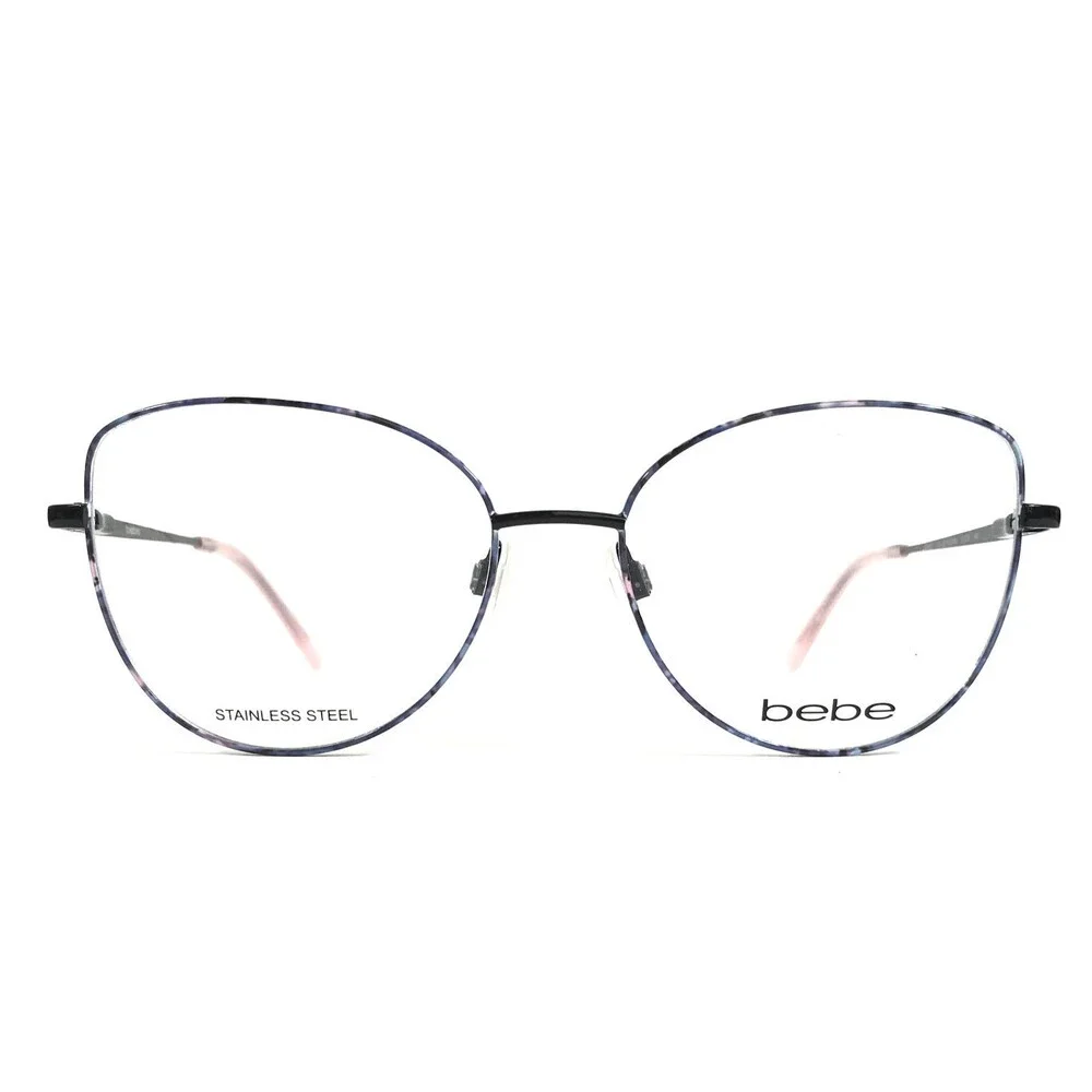 Bebe Eyeglasses Frames BB5207 001 JET FLORAL Black Blue Pink Cat Eye 53-16-140